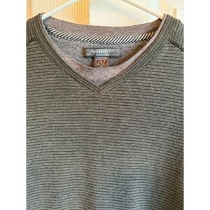 Method Mens XL Long Sleeve Shirt V-Neck Double Layer Olive Green Grey Striped